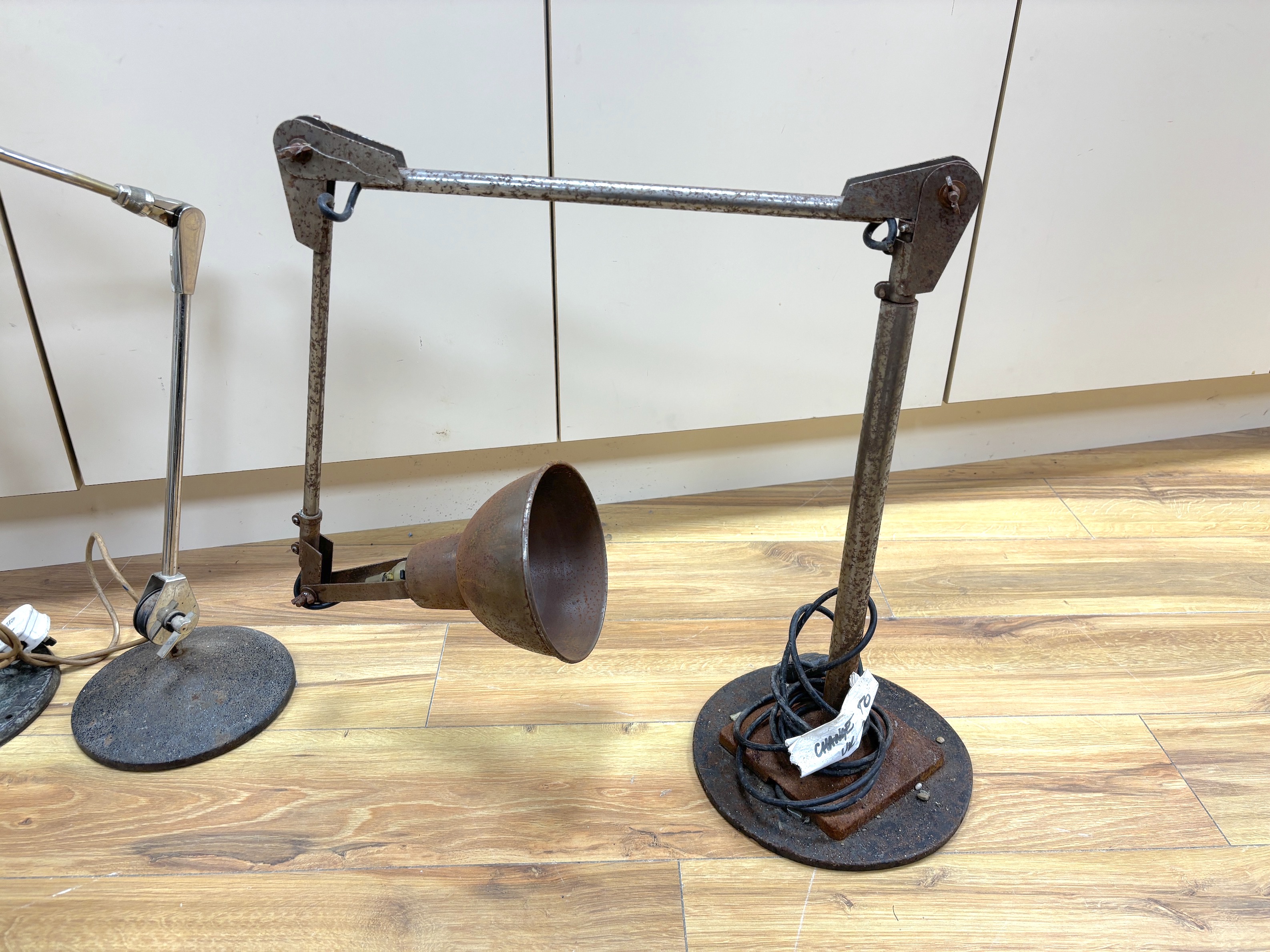 An FEW Autax Langham Handy Lamp, and two other mid-century adjustable lamps, tallest 103cm high